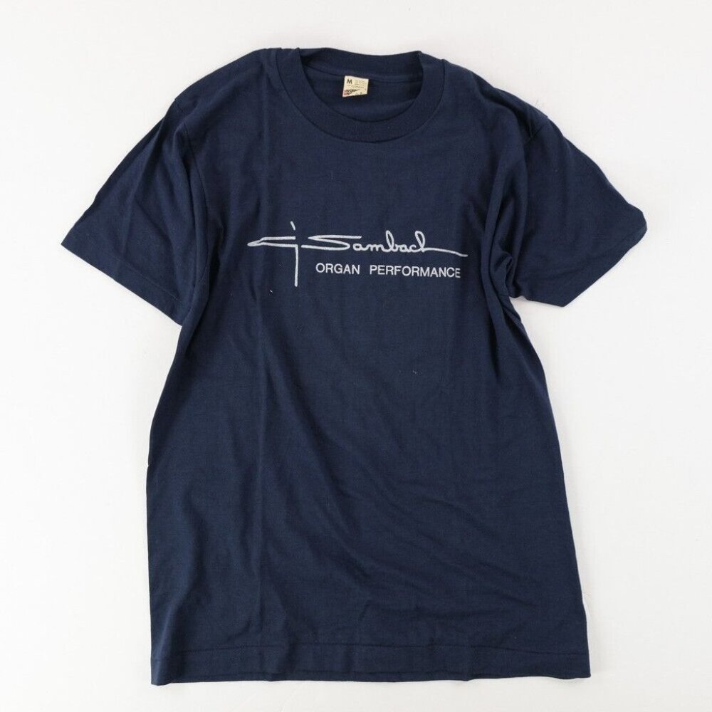 VTG 80s Samback Organ Performance Blue T Shirt SS Sz M Screen Stars USA MADE